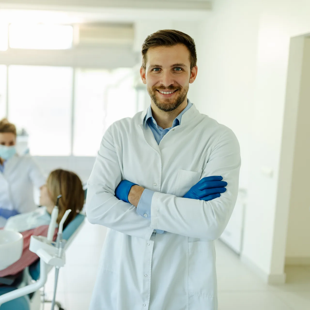 Dentist preparing a patient for a crown appointment