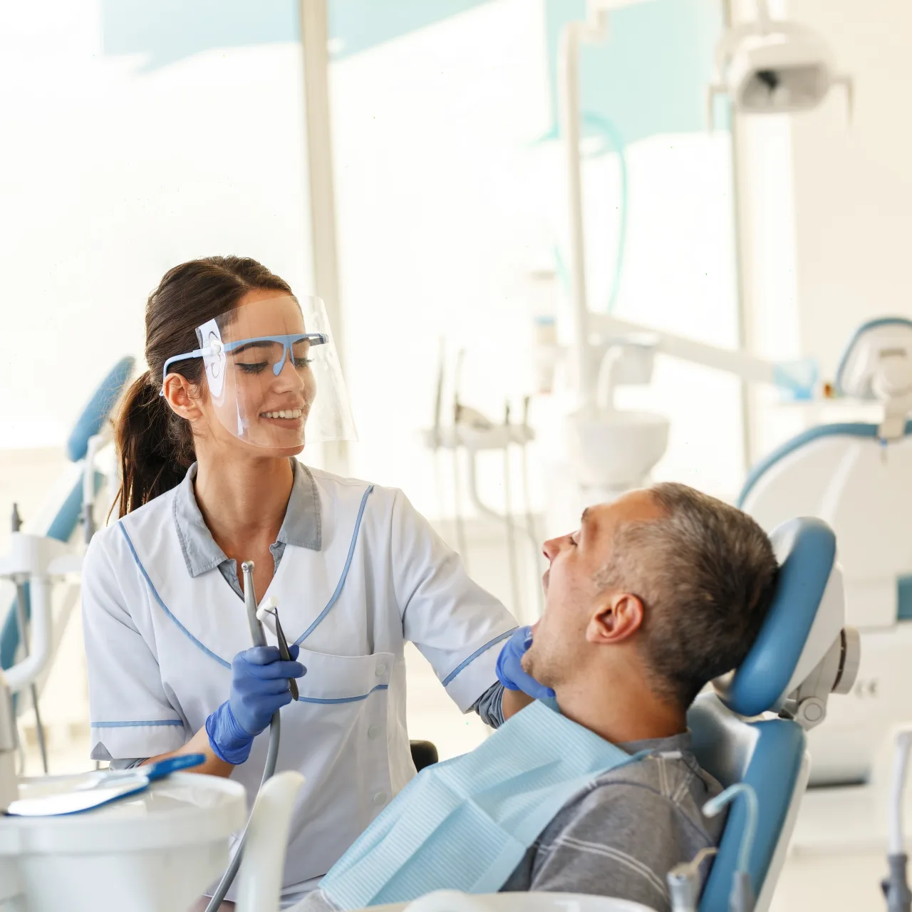 Fluoride treatment preparation in a dental clinic