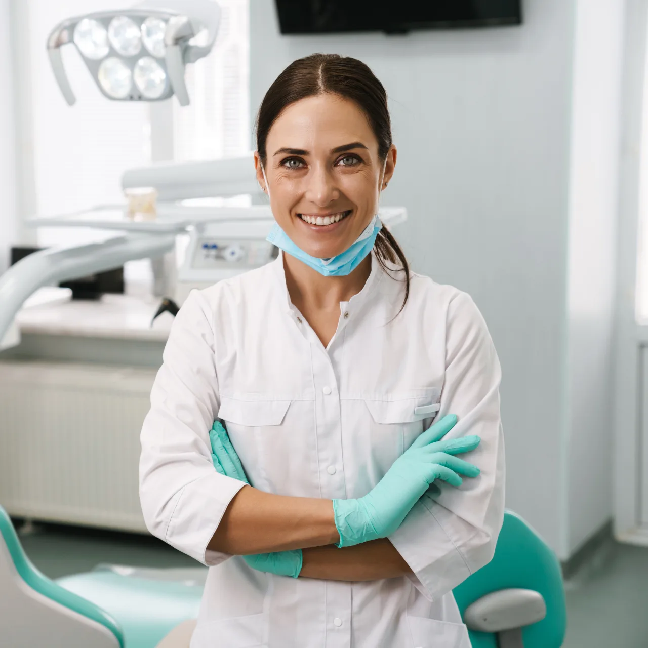 Dentist smiling in a dental clinic